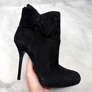 Christian Dior Vintage Y2K Bow Suede Leather Platform Heeled Ankle Bootie Boots
